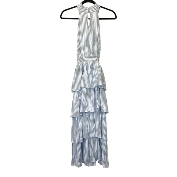 Skies Are Blue Tiered Striped Halter Maxi Dress Blue & White - Picture 3 of 5